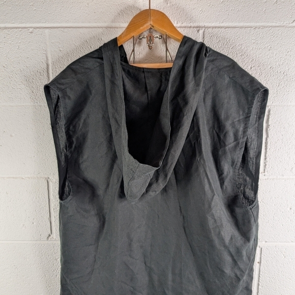 In The Middle Vest Jacket Mens OS Black Linen Open Front Ibiza Hoodie Lagenlook - Picture 5 of 6